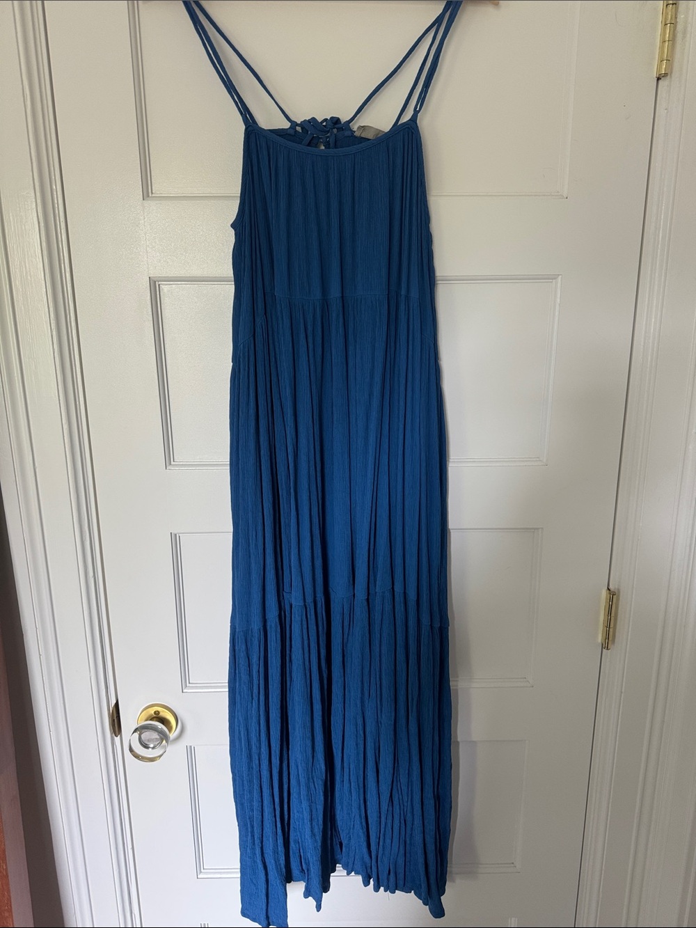 Everlane Blue Crinkle Maxi Dress with Double Spaghetti Straps Small